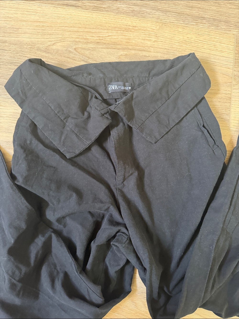 Zara linen fold over Black Collared pants